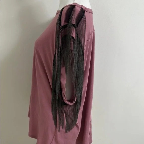 Free People x Tricia Fix Sleeves trimmed with black mesh and silver metal fringe - Picture 6 of 9